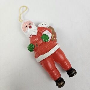 Vintage 1950's Santa Clause Christmas Ornament Hard Plastic Mid-Century Modern